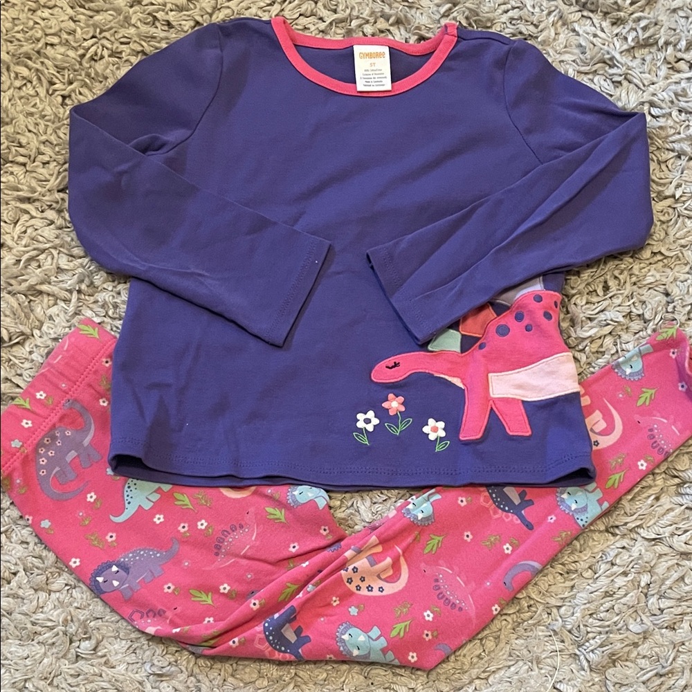2021 Gymboree “Hello Dino” Embroidered Top & Dino Print Leggings Outfit, Size 5T